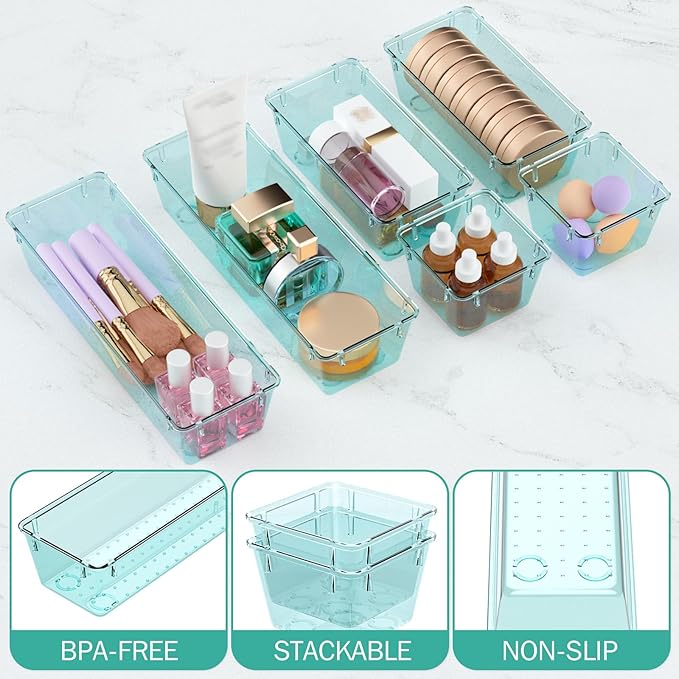 9 Pack Clear Drawer Organizer Set, Drawer Storage Trays, Storage Bins | Acrylic - Image 3