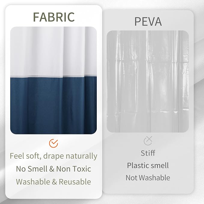 ALYVIA SPRING Waterproof Fabric Shower Curtain or Liner White/Navy - Image 4