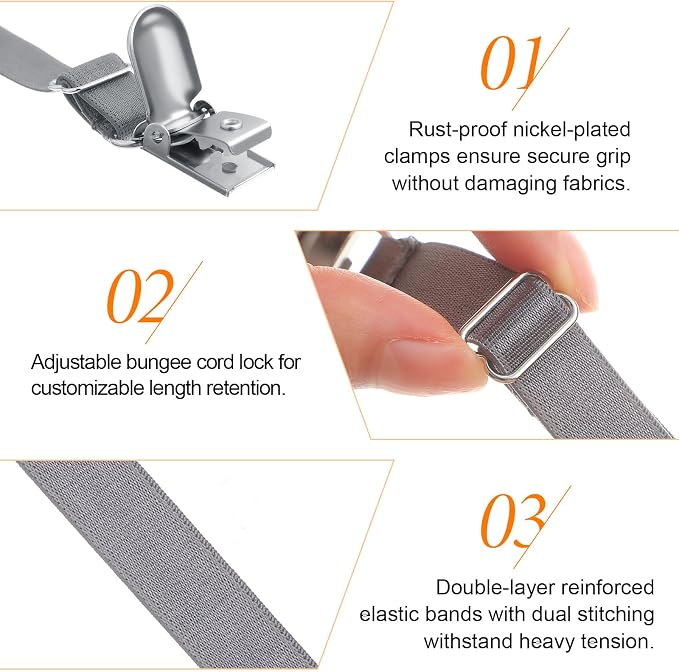 Boao 12 Pcs Bedsheet Strap Elastic Clip, 8-12 Inch Length | Sturdy Metal Clips - Image 4