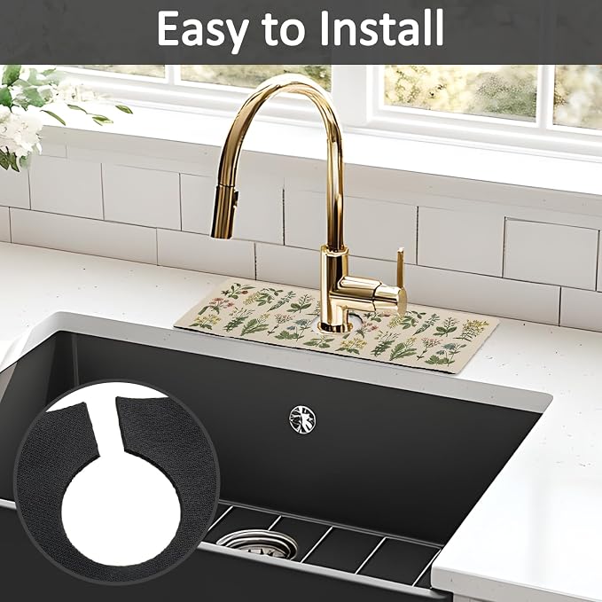 15" X 5.5" Kitchen Sink Splash Guard Faucet Mat Floral Super Absorbent Fast - Image 5
