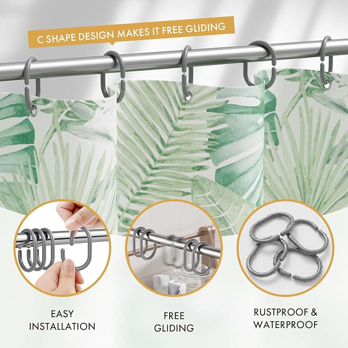 Amazer Grey Shower Curtain Hooks Rings, Plastic Shower Curtain Hooks - Image 2