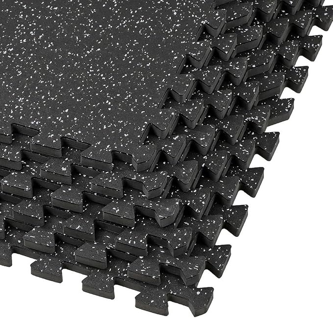 Xspec 1/2" Thick 48 sq ft (12 Tiles) Interlocking Rubber Top EVA Foam Exercise Mat | Home Gym Mats Workout Flooring Tiles for Gyms, Fitness Rooms | Durable Grip Protective Flooring, Black/Grey