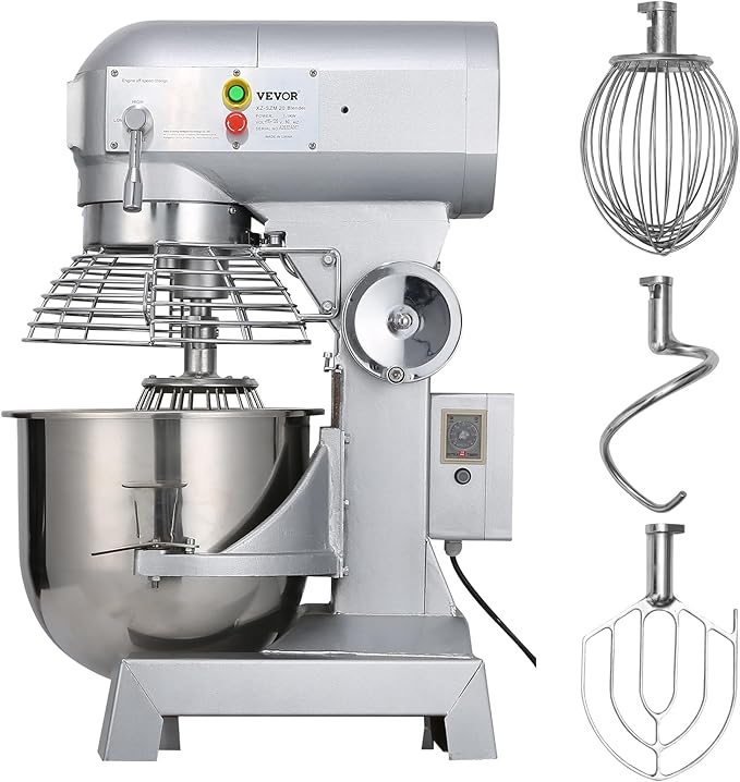 Happybuy 10Qt Commercial Food Mixer with Timing Function， Commercial Mixer 500W Stainless Steel Bowl Heavy Duty Electric Food Mixer Commercial with 3 Speeds Adjustable, Perfect for Bakery Pizzeria