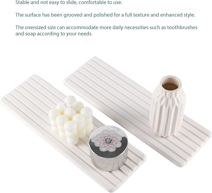2 PCS Water Absorbent diatomite Coasters, 12.2" x 4" Water Absorbing Stone Tray for Sink, Stone Drying mat for Kitchen Counter, Stone soap Tray Used for Hand Soaps & toiletries & Plants