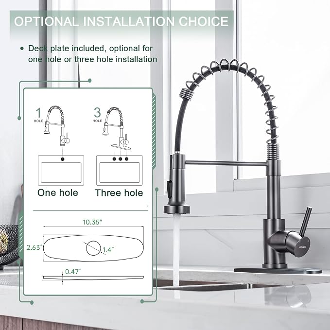 WEWE Pull-Down Kitchen Faucet, 2-Mode Sprayer, Matte Gray, High Arc | 360 Swivel - Image 6