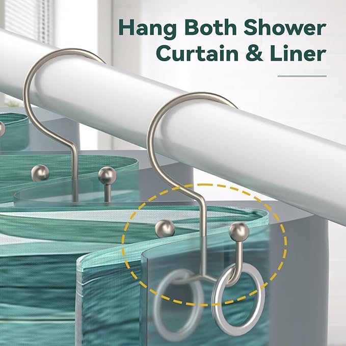 Shower Curtain Hooks, Durable Shower Curtain Rings Rust Proof, Double Glide - Image 6