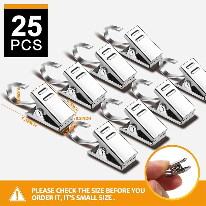 Teenitor 25 Pack Curtain Clips for Hanging Curtain Hooks, Stainless Steel - Image 2