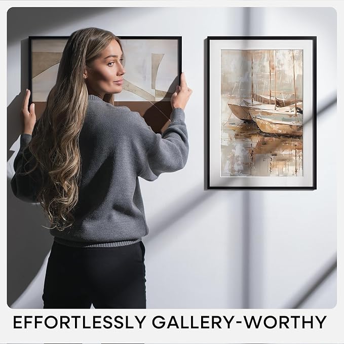 Homeforia A0 Poster Frame Black, High End Metal 33.1 x 46.8 inch Large Picture Frames with Mat 23.4 by 33.1 for Photo, A0 Size Frames Matted to A1 Print, 33.1x46.8 Thin Frame, Tempered Glass, Set of 2