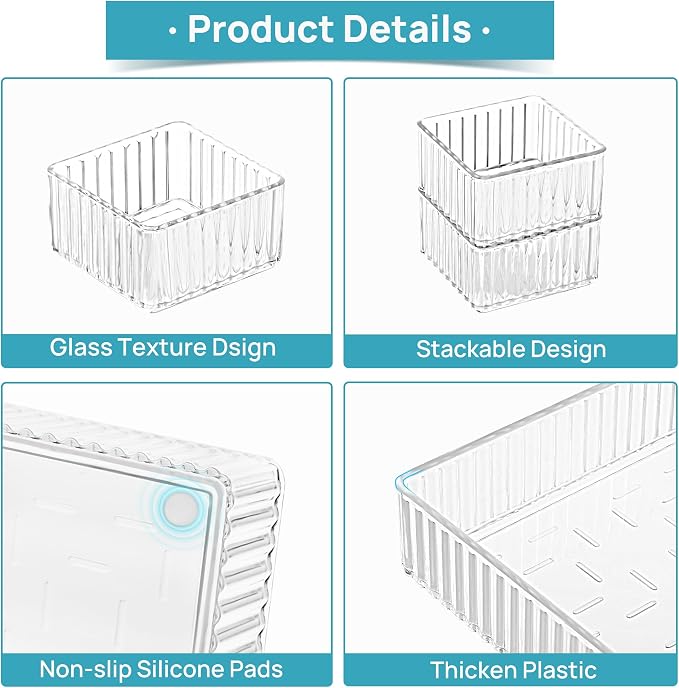 Vtopmart 7 PCS Clear Makeup Drawer Organizers Bins, 4-Size Stackable Makeup and - Image 8