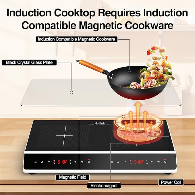 Double Induction Cooktop, 4000W 2 burner Induction cooktop with LED Touch Screen 10 Levels Settings with Child Safety Lock & Timer 110V Electric burner with hot plate