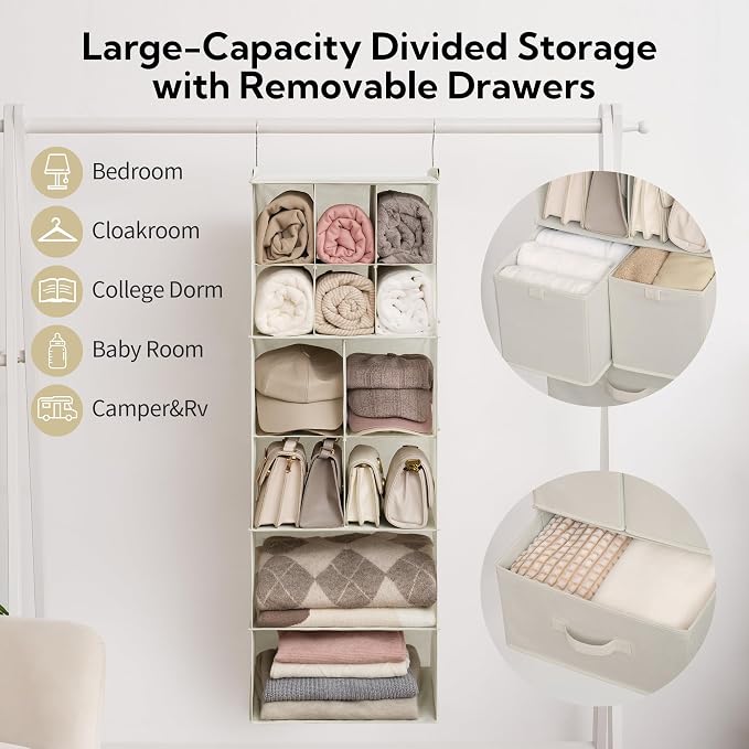 GRANNY SAYS Hanging Closet Organizer, 3 Drawers, 6 Shelves, 6 Shelves & - Image 5