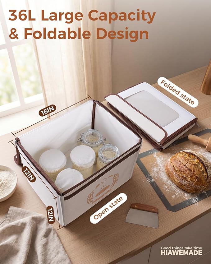 Foldable Bread Proofing Box, 36L Electric Dough Proofer, with 99H Timer & 68–131℉ Precision Temperature Control for Sourdough Starter, Home Bread Maker Cabinet for Pizza, Yogurt, Chocolate