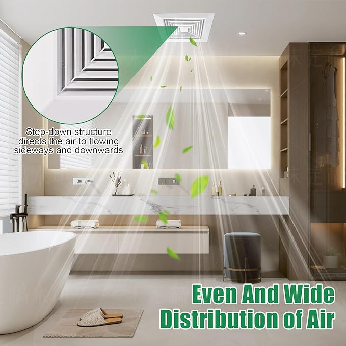 ( 4Piece 9" x 9"Inch Bathroom Exhaust Fan Cover with Spring, Square Ceiling or Wall Mounted Exhaust Fan, Ceiling Fan, Grille, Air Diffuser, Diverter Ventilation Hood, Replacement Accessories