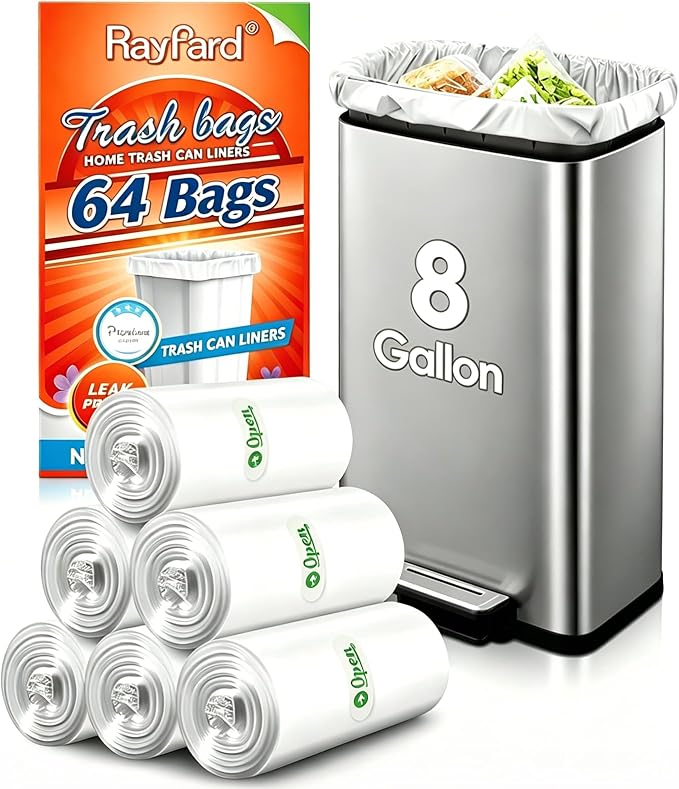 8 Gallon Strong Trash Bags by RayPard, Medium Trash Bags Can Liners by RayPard