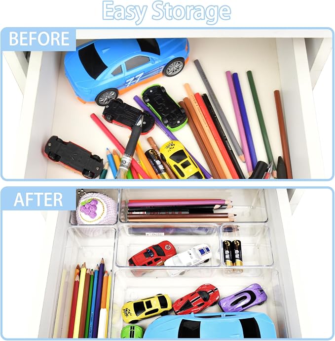 Manalete 15 Pcs Clear Plastic Drawer Organizer, Makeup & Vanity Organizer | - Image 3