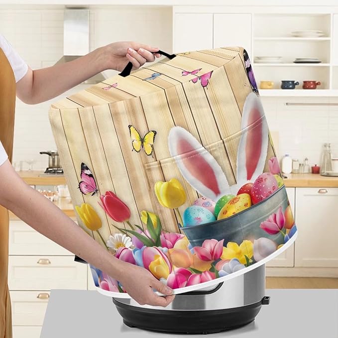 Rabbit Tulip Butterfly Print Appliance Cover Dust Cover for 6 Quart Electric Pressure Cooker Easter Decoration Rice Cooker Cover for Air Fryer Dustproof Protective Cover Bag
