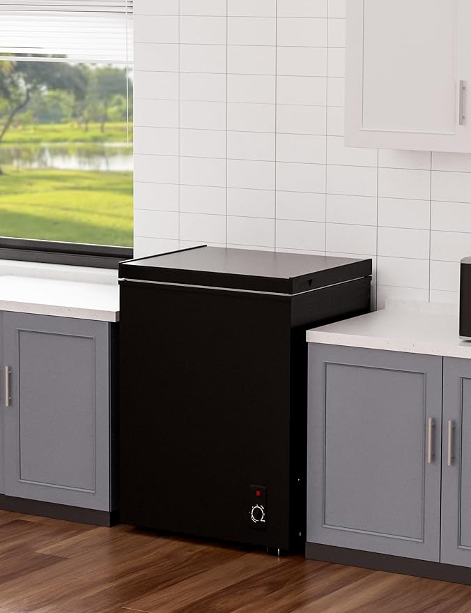 3.5 Cu.Ft Compact Chest Freezer, Energy Saving (0.36kWh/24H) & Ultra-Quiet (<40dB), with Removable Basket, 6-Temp, Manual Defrost Drain, Top Open Door Deep Freezer for Apartment, Dorm, Kitchen, Black