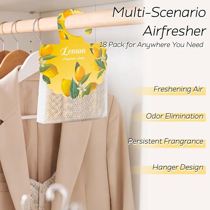 18 Pack Lemon Scented Sachets for Drawer and Closet, Car Air Fresheners - Image 3