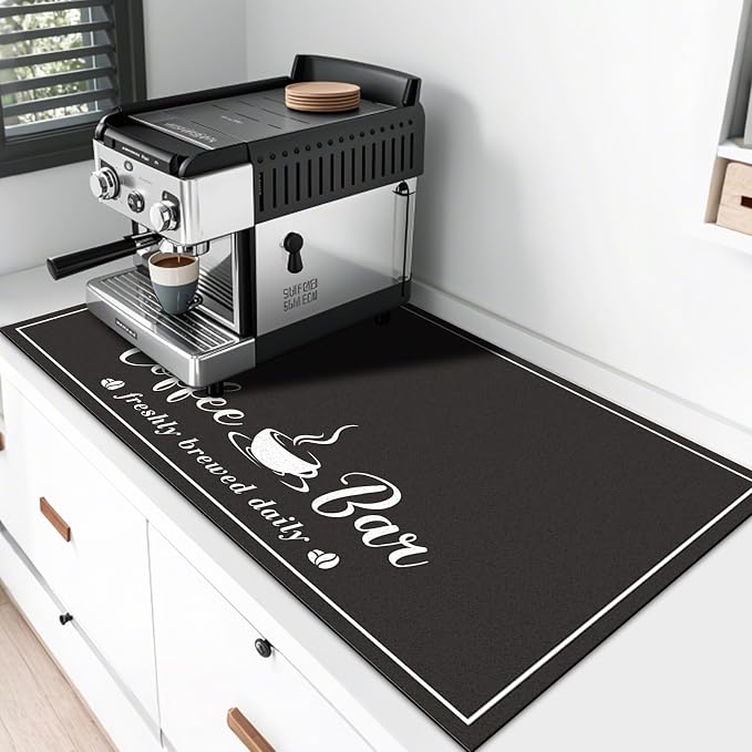 CooRug Fashion Coffee Mat, Dish Drying Mat 17" x 32" Black | Hide Stain by CooRug