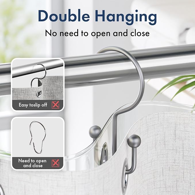 Bathway Shower Curtain Hooks Silver Shower Curtain Rings, Metal Shower Hooks - Image 5
