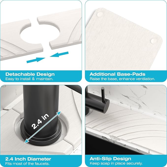 SpaceHacks Stone Faucet Mat for Kitchen Sink 23.7x4 in, Water Splash Guard - Image 5