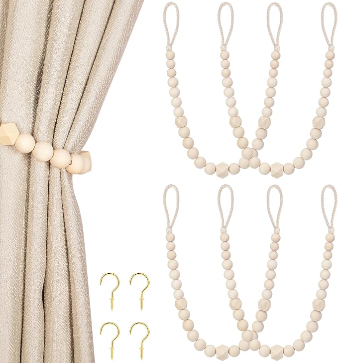KLOGTSIND Wood Bead Curtain Tiebacks, 4 Pack Curtain Tie Backs by KLOGTSINDDirect