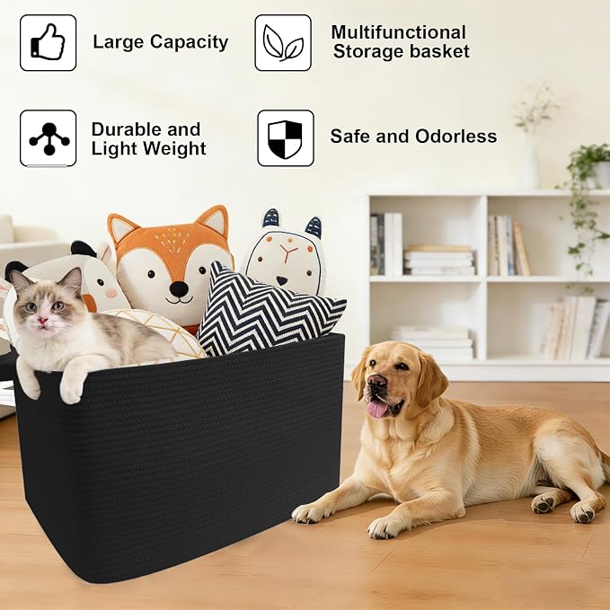 65L Large Laundry Basket with Handles, Woven Blanket Basket - Image 8