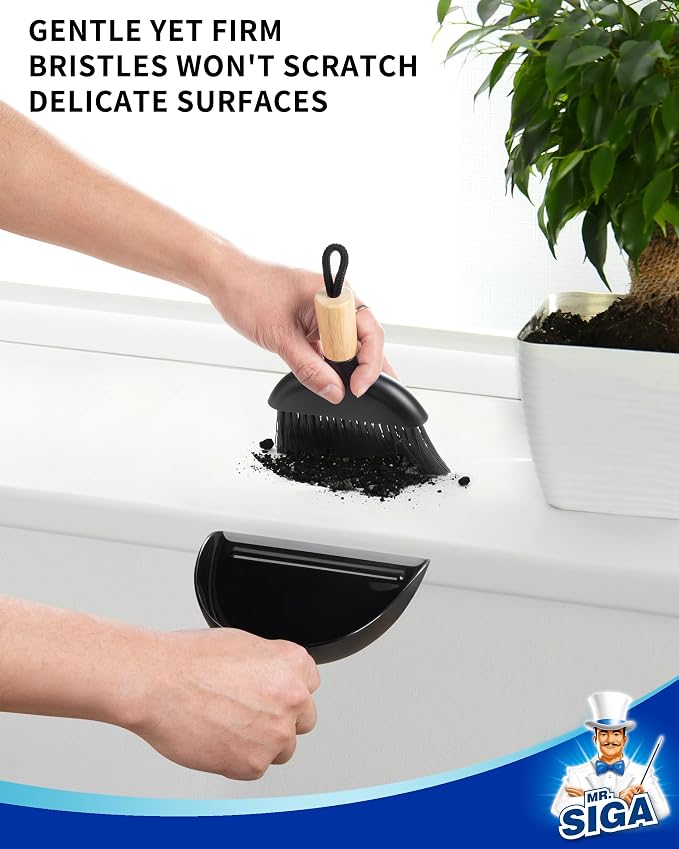 MR.SIGA Mini Dustpan and Brush Set, Bamboo Handle, 1 Set - Image 3