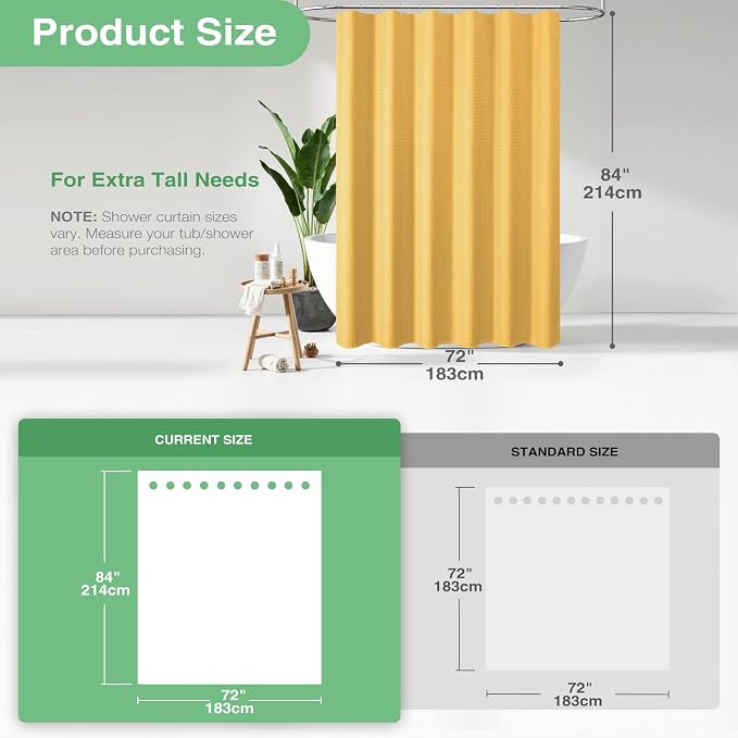 Dynamene Extra Long Waffle Shower Curtain 256 GSM Fabric 72"x84" Gold - Image 3