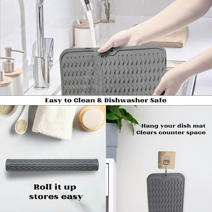 ZLR 4-in-1 Silicone Mat: Air Fryer & Coffee Maker, Dark Gray | Dish Drying Mat - Image 4
