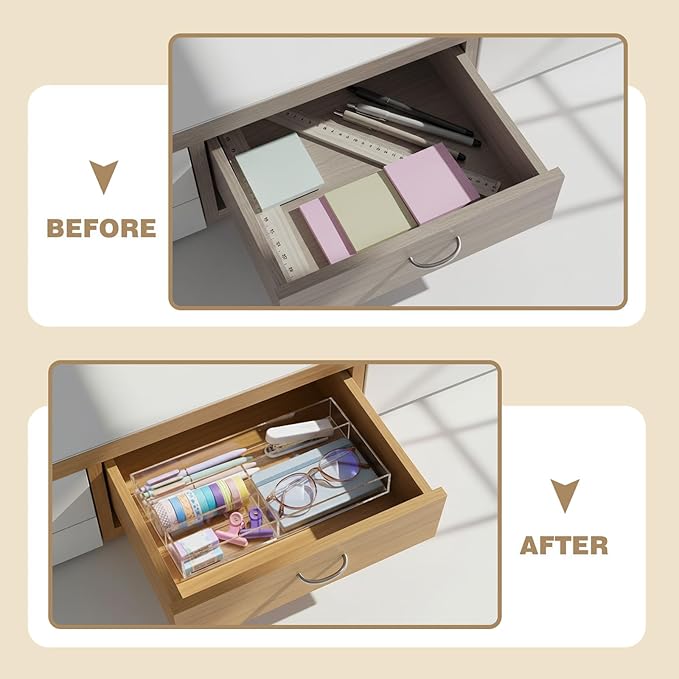 Briwooody Clear Acrylic Drawer Organizer, 4 Compartments, Small | 11 x 6.1 x - Image 4