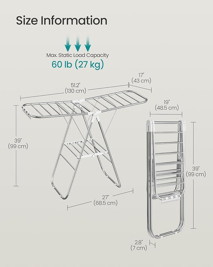 SONGMICS Clothes Drying Rack, Foldable Laundry Drying Rack, Metal Clothes Airer - Image 7