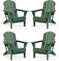 MUCHENGHY Folding Adirondack Chairs Set of 4, Patio Chairs, Lawn Chairs, Outdoor Chairs, Adirondack Chair Plastic, Fire Pit Chairs, Weather Resistant with Cup Holder for Deck, Backyard, Garden(Green)