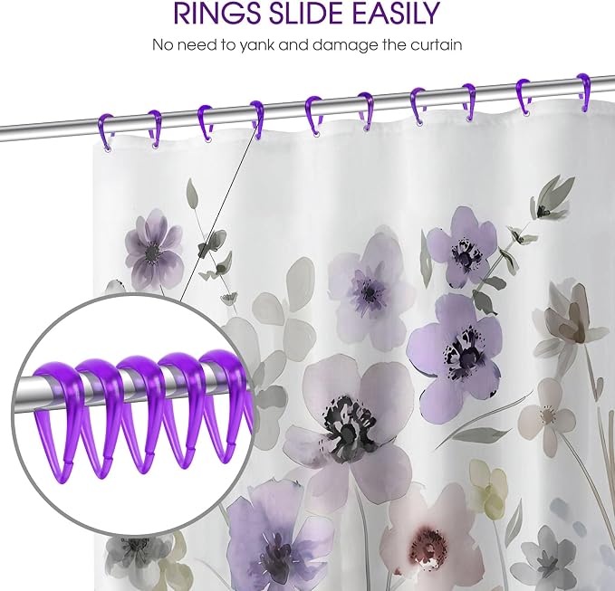 Top-spring Purple Shower Curtain Hooks 12Pcs Drop Shaped Hooks - Image 3