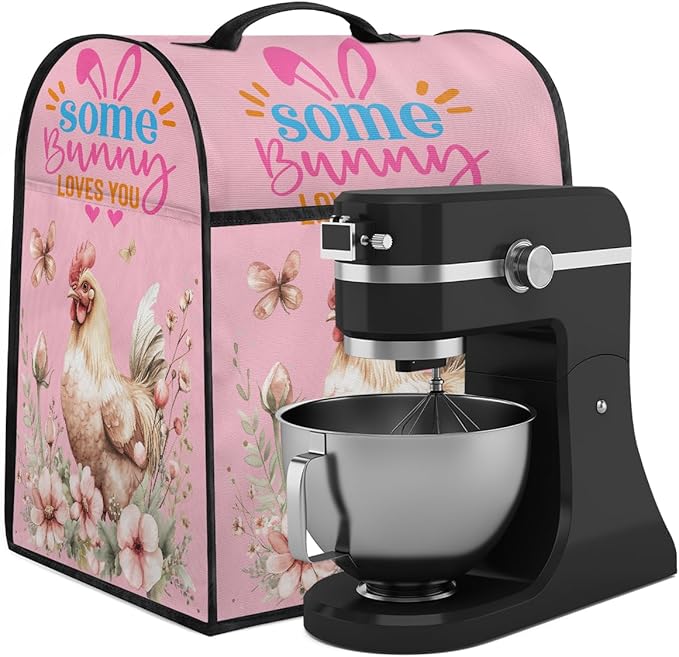 Kitchen Aid Mixer Cover Rooster Flower Floral Butterfly Stand Mixer Cover Compatible with 6-8 Quarts Stand Mixers, Dust Covers with Zipper Pocket Foldable Washable Kitchen Aid Organizer Bag