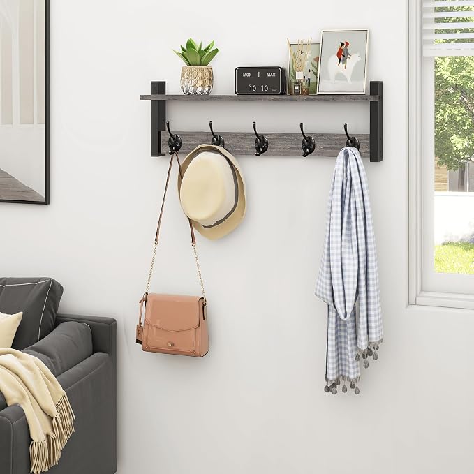 Wall Hooks With Shelf, 24 Inch Coat Rack Wall Mount - Image 6