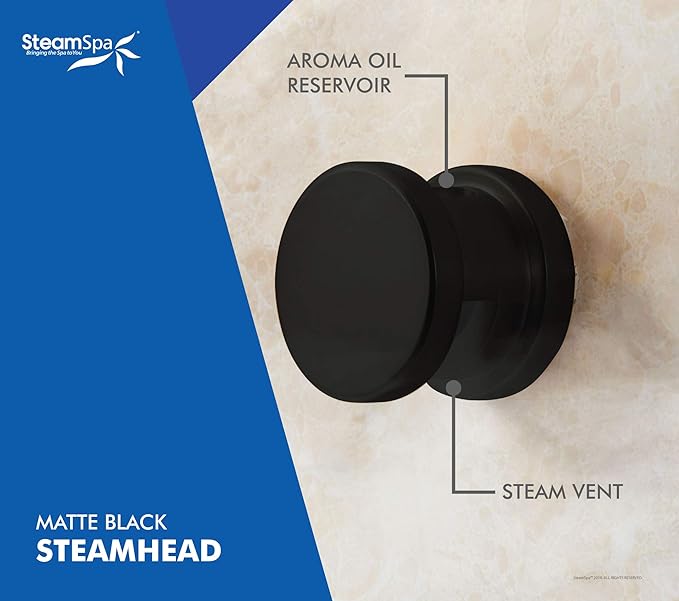 SteamSpa Universal 2 in. Steamhead with Aromatherapy Reservoir in Matte Black – Compatible with All SteamSpa Generators