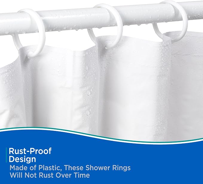 Kenney KN61217 Rust-Proof Smooth Plastic Shower Curtain Rings, Standard Shower - Image 4