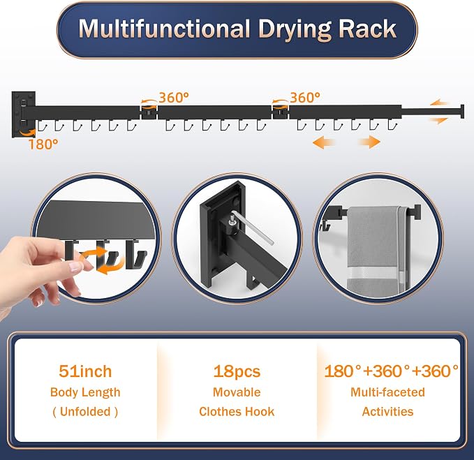 ZdwCyl Clothes Drying Rack Wall Mounted, Laundry Rack Wall Wount, Drying Rack - Image 5