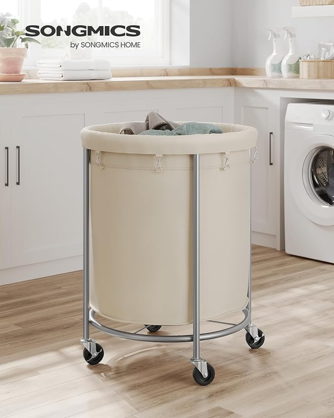 SONGMICS Laundry Basket with Wheels, Steel Frame, Removable Bag - Image 2