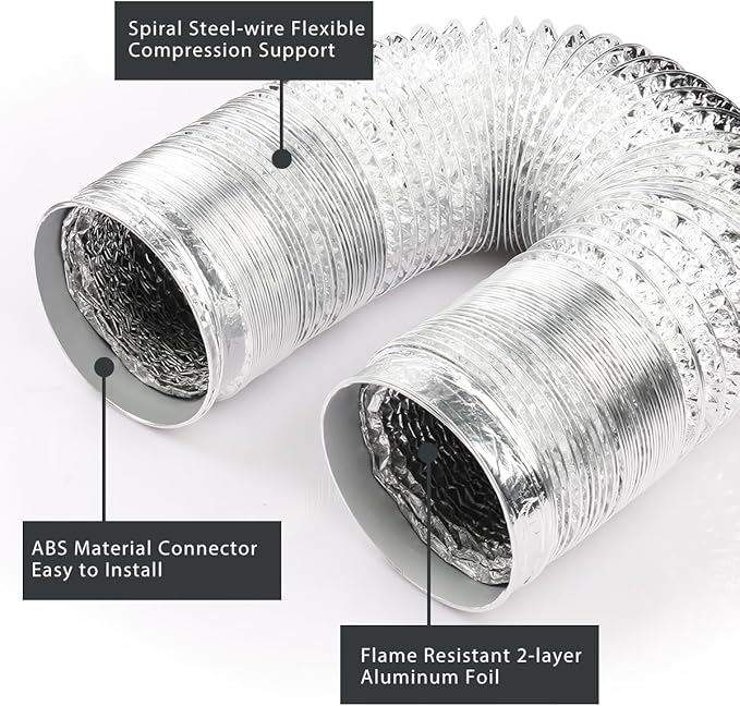 4-Inch Dryer Vent Hose 18FT, Flexible Aluminum Duct with 2 Clamps, Heavy-Duty Four Layer Protection for HVAC Ventilation and Exhaust
