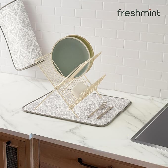 FRESHMINT Dish Drying Mats 2 Pack, Modern Medallion | Quick Dry, Ultra Absorbent - Image 5