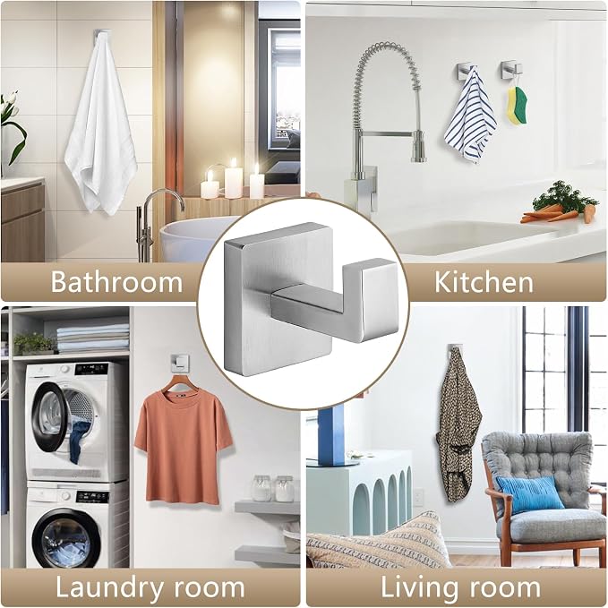 Towel Hooks for Bathrooms, Heavy Duty Stainless Steel Bathroom Hooks | Square - Image 5