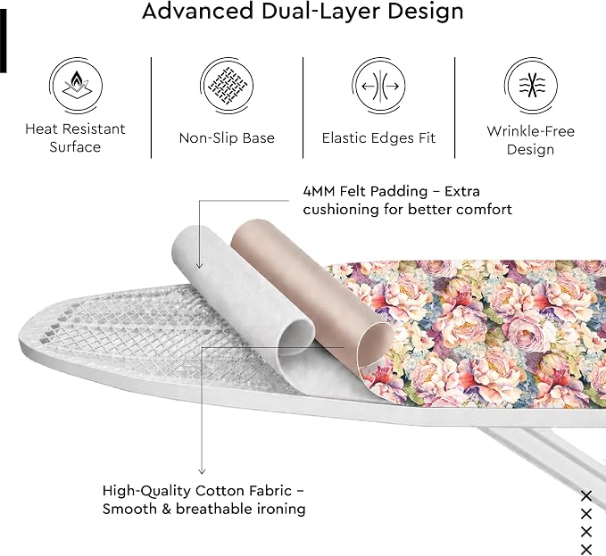 Encasa XO Padded Ironing Board Cover and Pad 54"x15" Wildflowers - Image 4