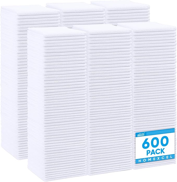 HOMEXCEL White Microfiber Cleaning Cloth 600 Pack, Microfiber Towel by HOMEXCEL