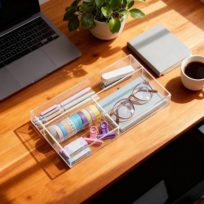 Briwooody Clear Acrylic Drawer Organizer, 4 Compartments, Small | 11 x 6.1 x - Image 5