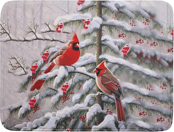 Red Birds Dish Drying Mat Winter Berry Dish Drainer Mats Absorbent Reversible by Giwawa