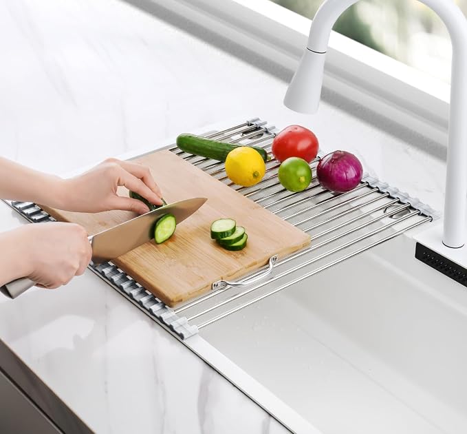 Tomorotec Roll Up Dish Drying Rack Over Sink, 304 Steel, Marble | Anti-Slip - Image 8