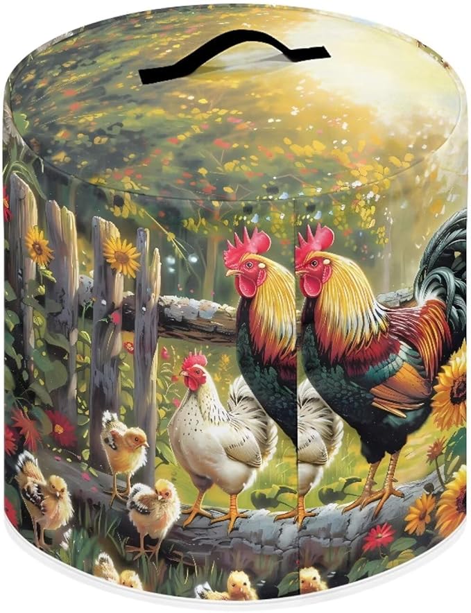 Small Appliance Covers for 3 Quart Air Fryer & Pressure Cooker Air Fryer Cover Dust Cover, Easy to Clean Kitchen Appliance Accessories with Pockets, Rooster Flower