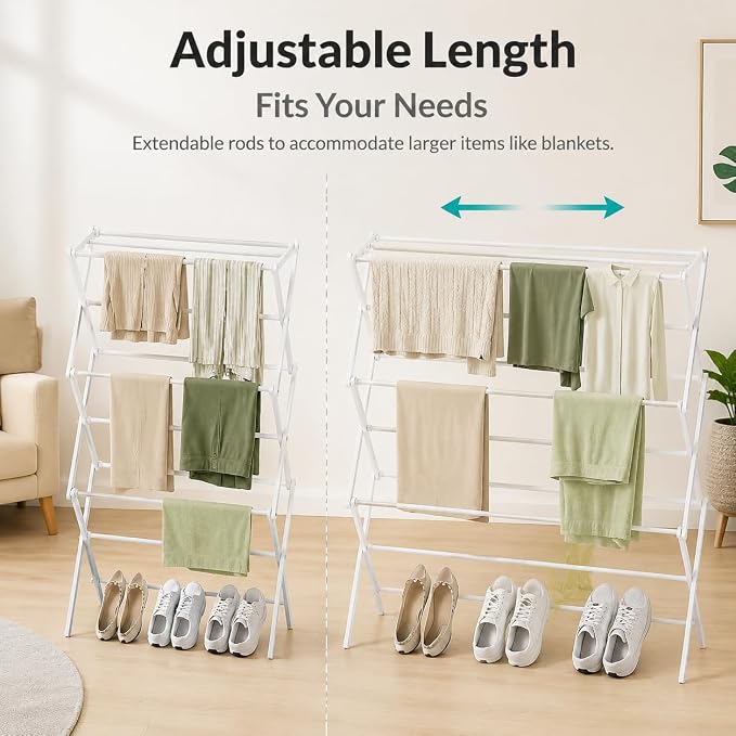 Drying Racks 3 Tier Expandable Clothes Airer Collapsible Clothes Drying Rack - Image 3